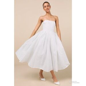 Lulus XL Analeia Ivory Jacquard Lace-Up Strapless Midi Dress NWT Bridal Wedding